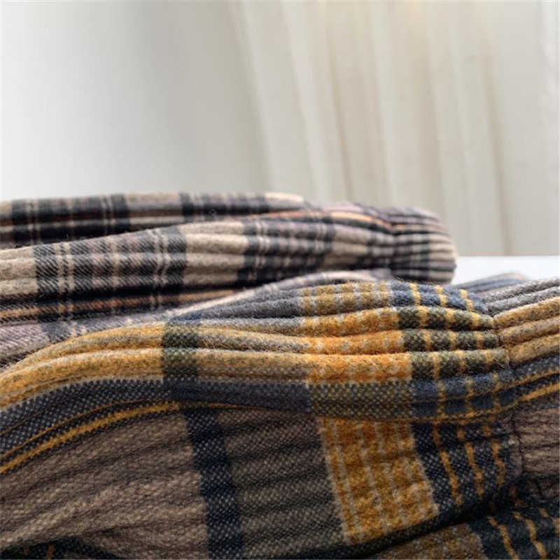 High Quality Winter Wool Long Pleated Skirt Women'S Korean Style High Waist Midi Plaid Skirt Female Vintage Plus Size Clothes 210619wtt