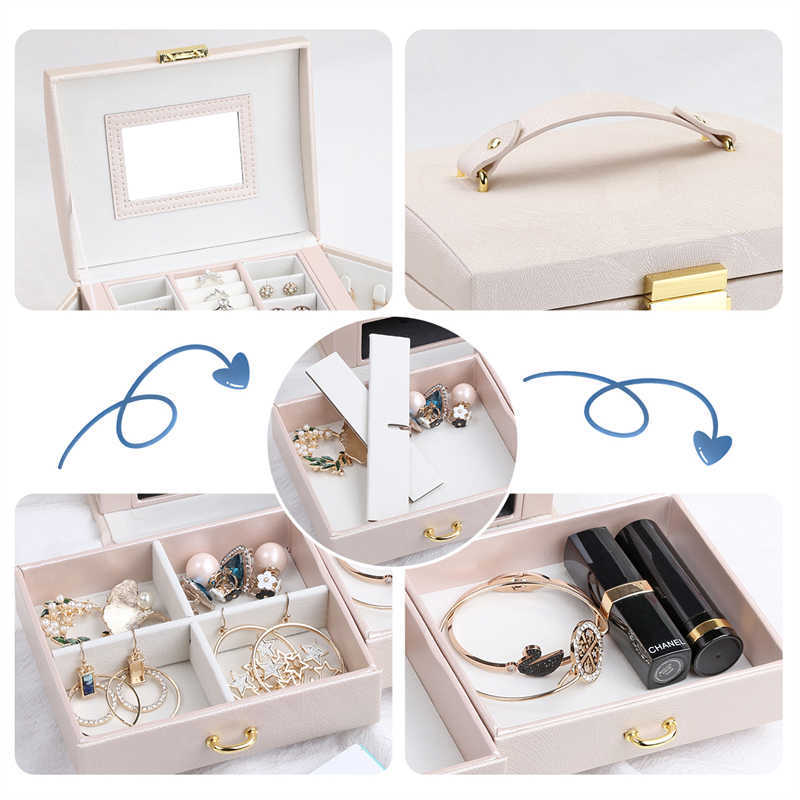 Casegrace Large Jewelry Box Organizer Girls PU Leather Drawer Jewellery Boxes Earrings Ring Necklace Jewelry Storage Case Casket 211012