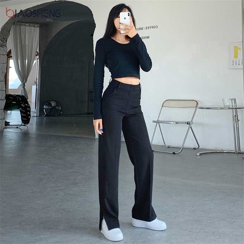 Women Pants High Waist Suit Fashion Loose Trousers Wide Leg Female Full Length Casual Plus Size Flare s 211115