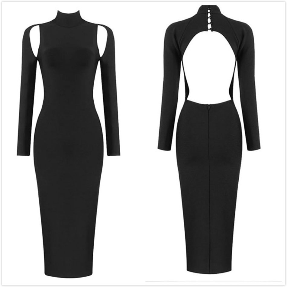 Free Arrival Backless Sexy Long Sleeve Bandage Dresses Fall Clothes Women Dress Bodycon Party 210524
