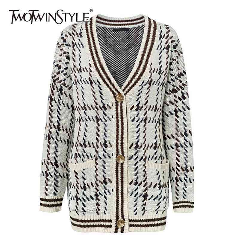 Korean Print Plaid Hit Color Sweater For Women V Neck Long Sleeve Patchwork Pocket Casual Knitted Cardigans Female 210524, As picture
Korean Print Plaid Hit Color Sweater For Women V Neck Long Sleeve Patchwork Pocket Casual Knitted Cardigans Female 210524, As picture