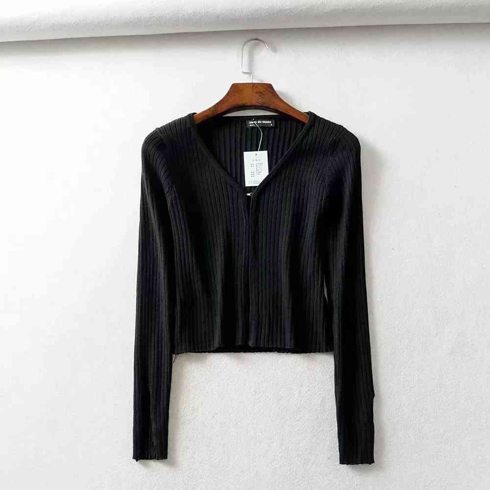 Sexy covered Button cropped cardigan women black korean long sleeve white sweater Streetwear Winter knitted 210521