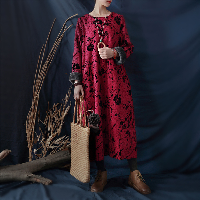 Johnature Women Jacquard Vintage Dresses Chinese Style Fleece Robes Winter 3 Color Women Cloths Warm Cotton Dresses 210521, Wine red
Johnature Women Jacquard Vintage Dresses Chinese Style Fleece Robes Winter 3 Color Women Cloths Warm Cotton Dresses 210521, Wine red