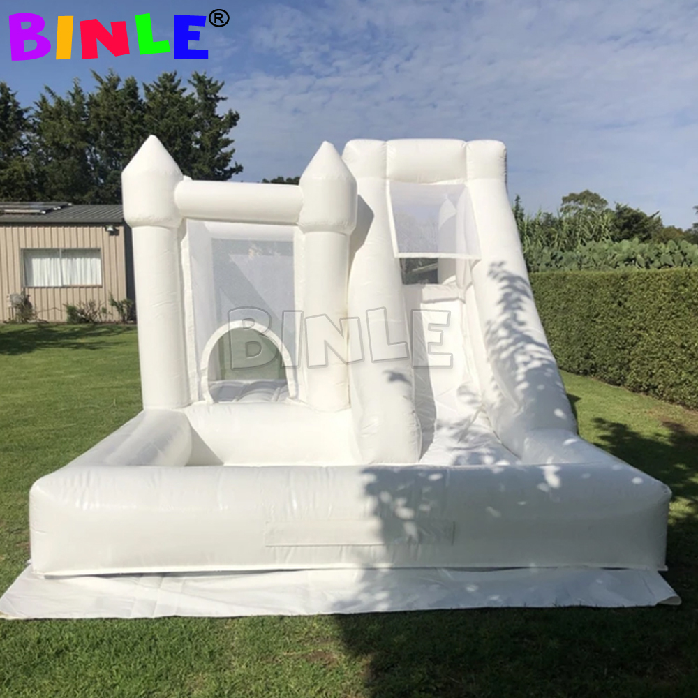 5x3.5m moonwalks pastel white inflatable bouncy house bouncing castle jumping wedding tent jumper bouncer combo with pool and slide for kids birthday 