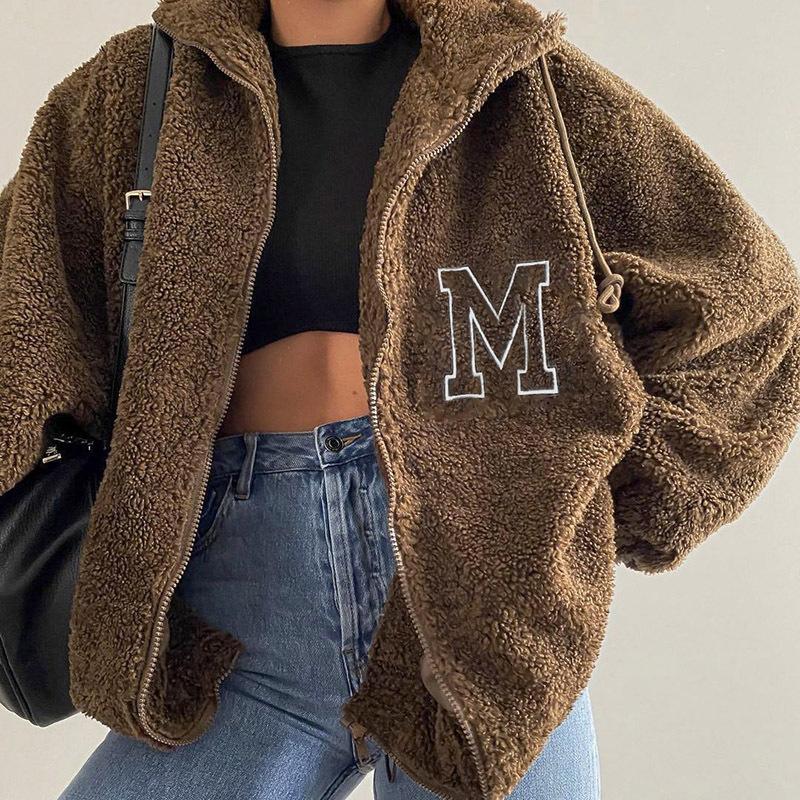 Women's Jackets Women Fashion Plush Coats Winter Warm Long Sleeve Zip Closure Embroidery Letter Ladies Casual Tops Outwear, Black;brown
Women's Jackets Women Fashion Plush Coats Winter Warm Long Sleeve Zip Closure Embroidery Letter Ladies Casual Tops Outwear, Black;brown