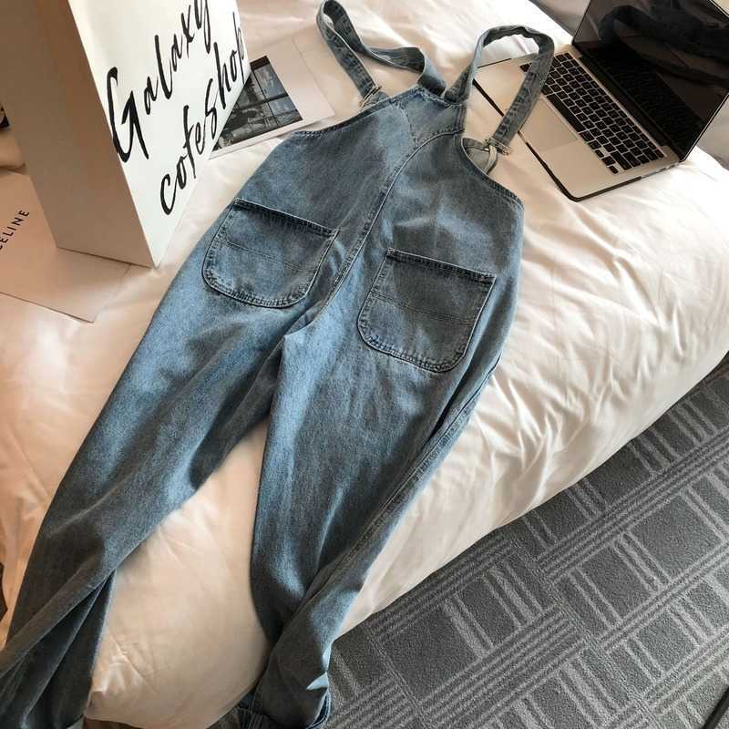 Kawaii Solid Loose Casual Denim Overalls Korean Spring Long Pants Women Heart Print Sweet Preppy Style Trousers 13A274 210525