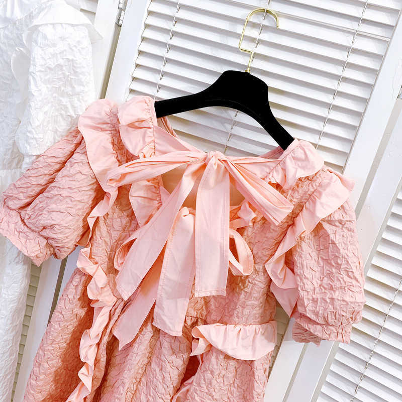 DEAT Women Dress Round Neck Short sleeve Arrivals Lady Sexy Fashion Spring Summer 11D650 210709