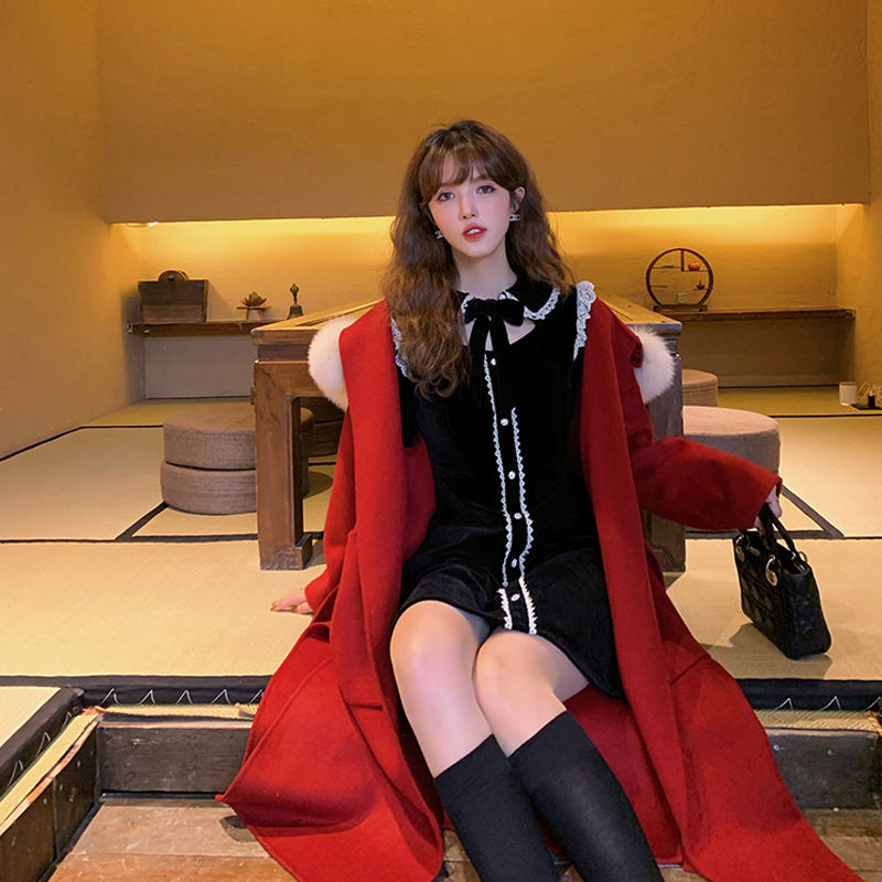 French Vintage Mini Dress Women Fashion Evening Party Black Dress Female Long Sleeve Lace Bow Dress Korean Spring 210521