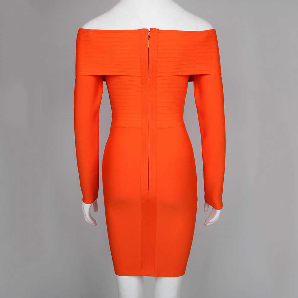 Summer Ladies Orange Bandage Dress Sexy V-neck Long Sleeve Bodycon Club Mini Celebrity Party 210525