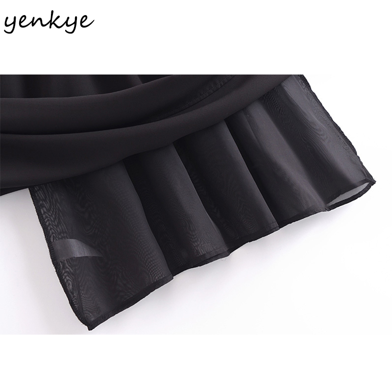 YENKYE Sexy Spaghetti Strap Black Party Dress Women Summer Chiffon Dress Female Night Out Vestido 210515