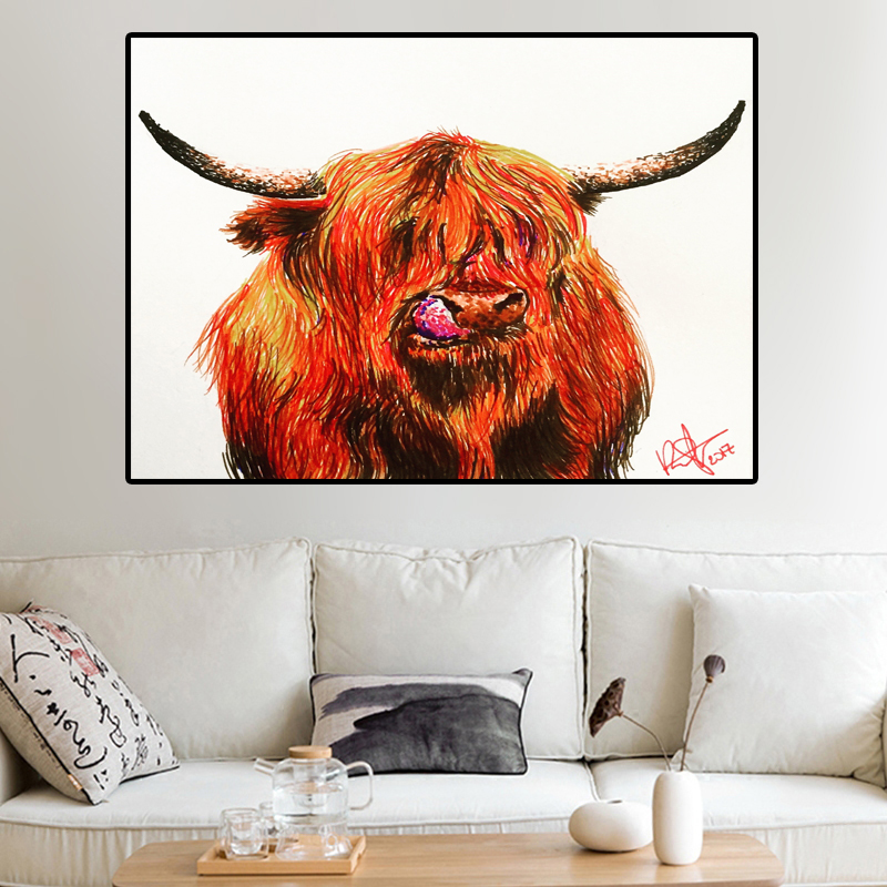 Highland Cow Canvas Art Paintings Nordic Style Posters Print for Living Room,Bedroom Canvas Print Animal Pictures