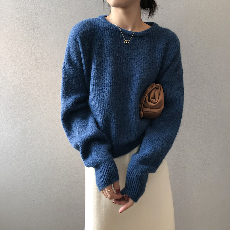 COZOK Soft Waxy Sweater Women's Autumn and Winter Korean Loose Pullover Pit Stripe T-shirt Yb003 210521