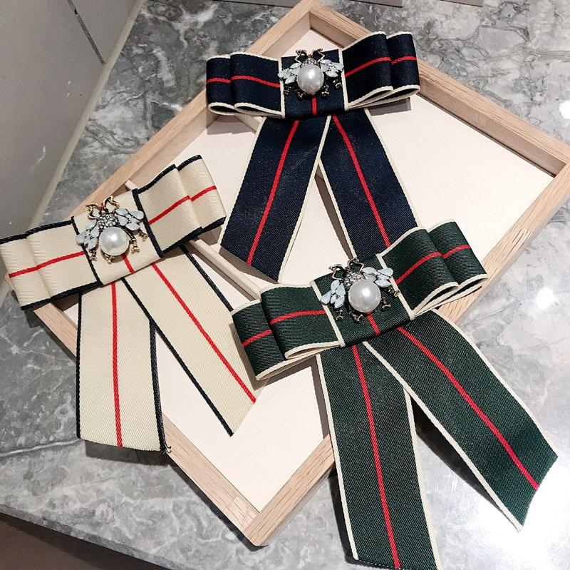 Pins, Brooches Crystal Insect Bee Women Brooch Bowknot Bows Cravat Bowtie Cloth Pin Stripe Neck Ties Fashion Gifts Outfit Badge
