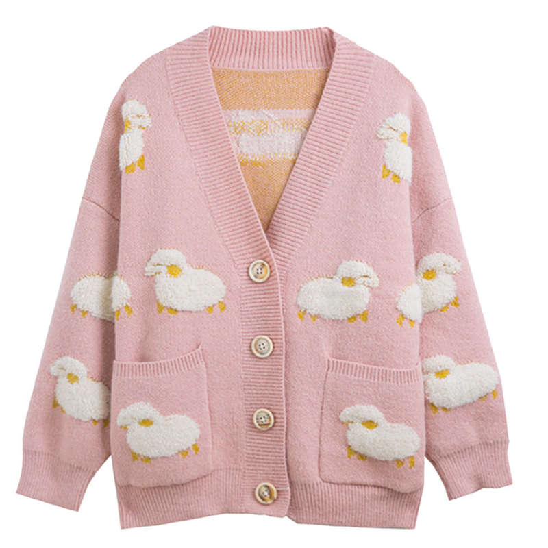 Full Sheep Pattern Harajuku Sweater Oversize Streetwear Loose Cardigan Pullover Men Women Hip Hop Knitted Sweater Men 210929