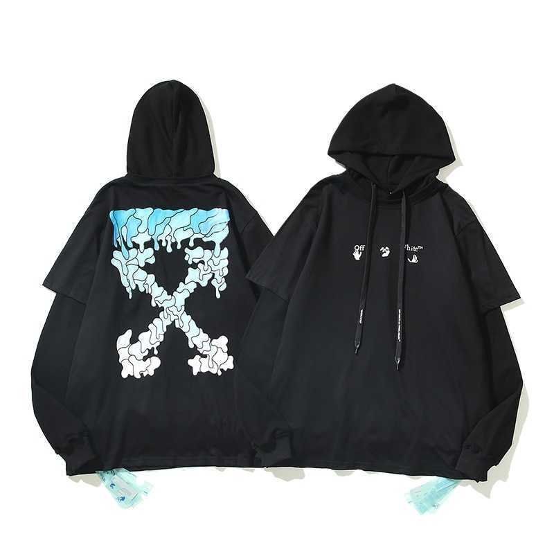 2021 autumn winter off new cordon arrow print casual fake two hooded Terry sweater for men and women, Black
2021 autumn winter off new cordon arrow print casual fake two hooded Terry sweater for men and women, Black