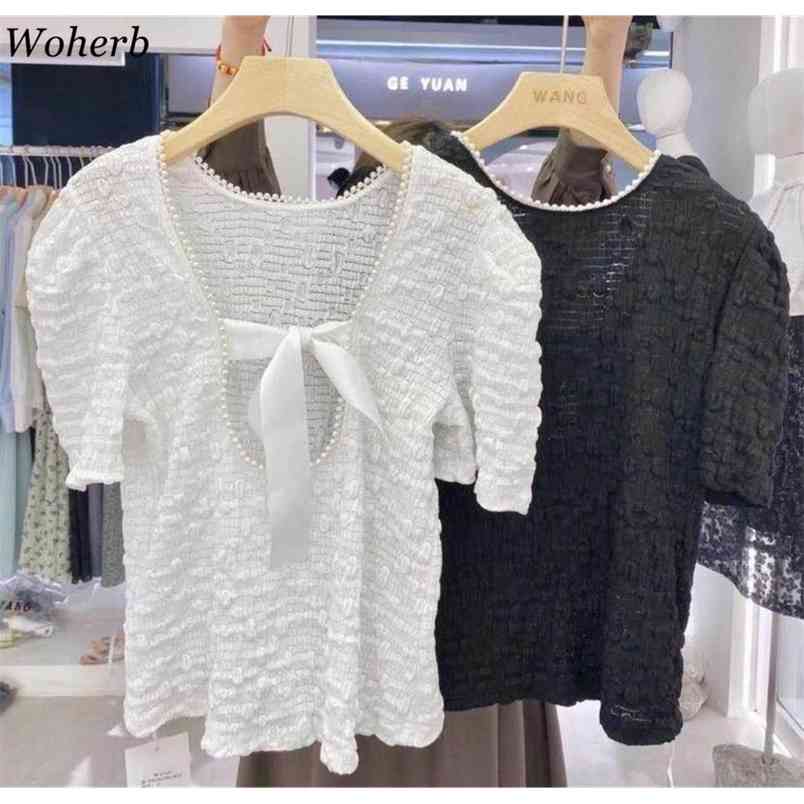 Sexy Bow Bandage Pearl Beading Blouse Women White Black Casual All Match Shirt Korean Chic Elegant Solid Blusas Cute Tops 210519
Sexy Bow Bandage Pearl Beading Blouse Women White Black Casual All Match Shirt Korean Chic Elegant Solid Blusas Cute Tops 210519