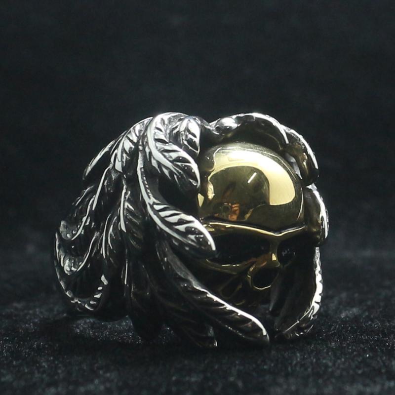 Stainless Steel Cool Feather Classic Skull Ring Cluster Rings