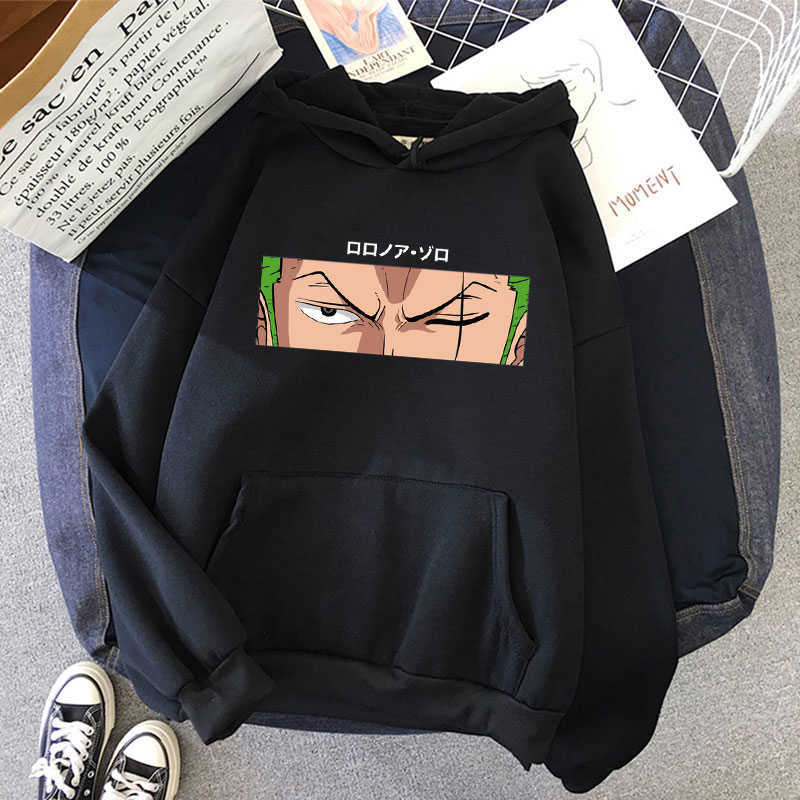 Roronoa Zoro Print Hoodies Men One Piece Anime Sweatshirts Hooded 2021 New Brand Man Woman Fleece Warm Hooded Pockets Streetwear H0909