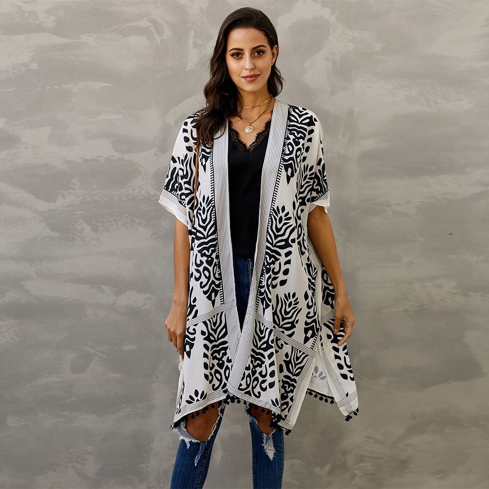 Boho Bikini Cover-ups Bohemian Printed Plus Size Kimono Cardigan Cotton Tunic Women Beach Wear Bathing Suit Cover Up A367 210420