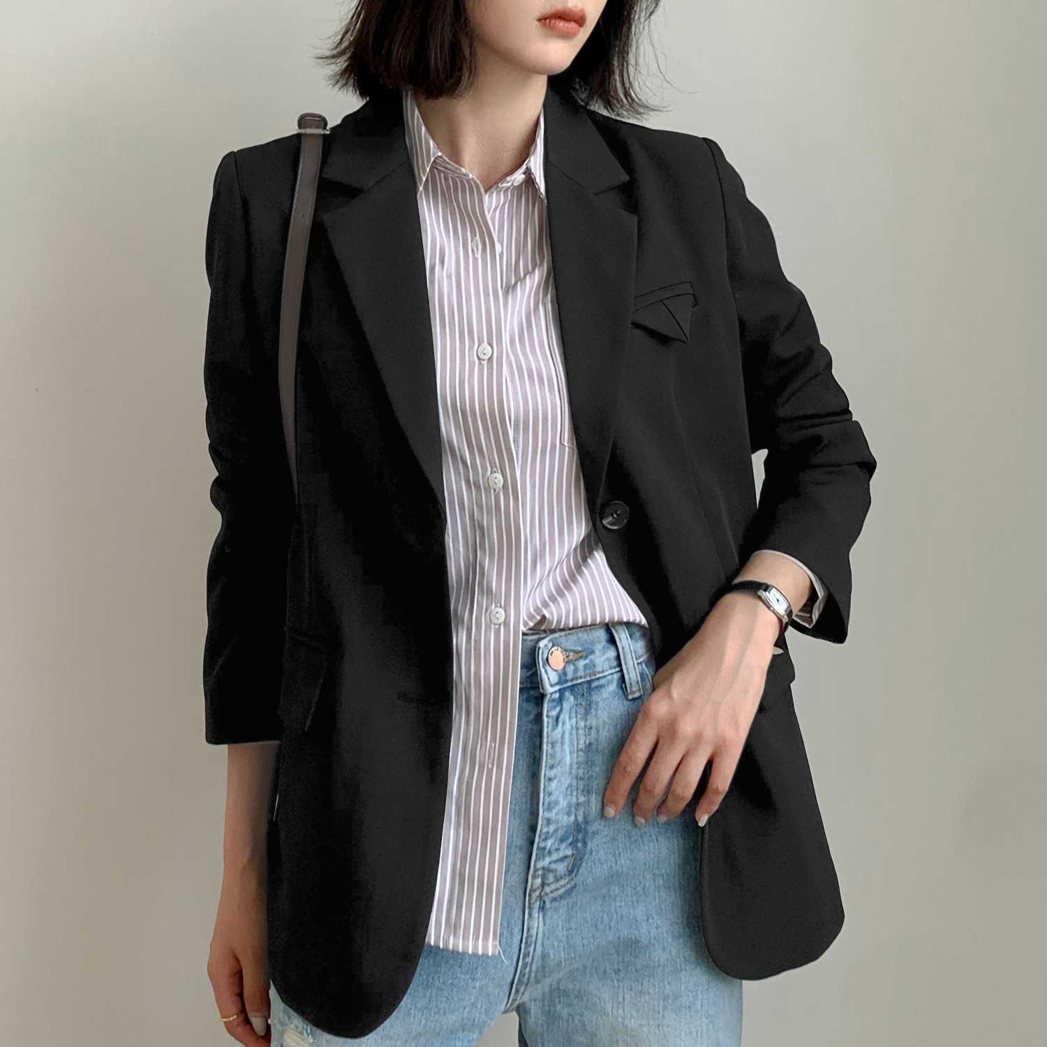 Women Loose Single Breasted Autumn Blazer Jackets Female Elegant Suits Coat Office Ladies Casual Blazers Outerwear WB81 210930