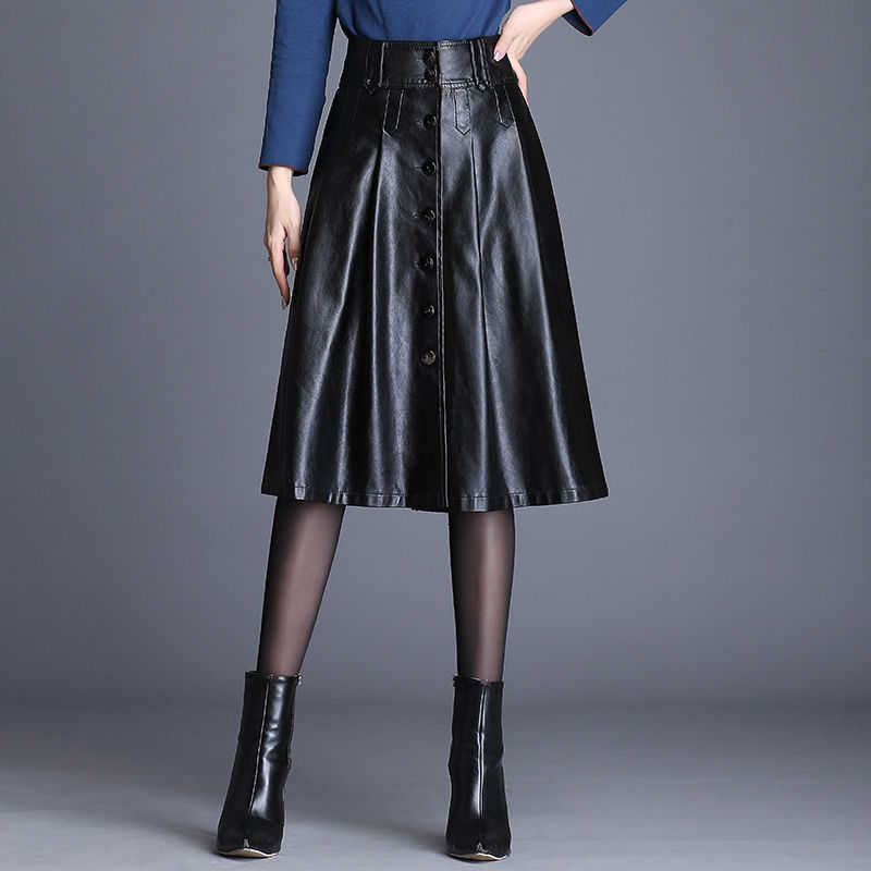 women Winter midi skirt spring womens high waist PU leather faldas vintage saias plus size M-4XL 210601, Black
women Winter midi skirt spring womens high waist PU leather faldas vintage saias plus size M-4XL 210601, Black
