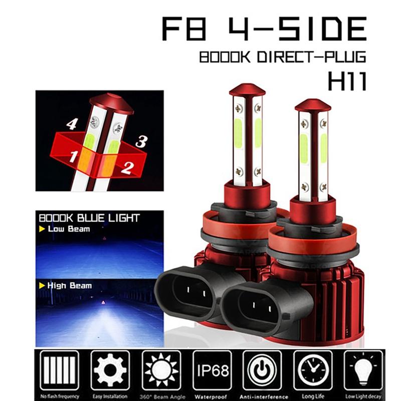 Car Headlights 4-Sides H8 H9 H11 LED Combo Head Light High/Low Beam Bulb Super Bright Ice Blue 8000K
Car Headlights 4-Sides H8 H9 H11 LED Combo Head Light High/Low Beam Bulb Super Bright Ice Blue 8000K