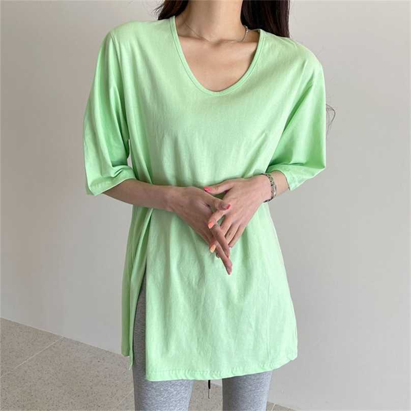 Summer Tee Short Sleeves Brief Minimalist Loose Solid All Match Sexy Slim Basic Girls Fashion Split T-shirts 210525, Black
Summer Tee Short Sleeves Brief Minimalist Loose Solid All Match Sexy Slim Basic Girls Fashion Split T-shirts 210525, Black
