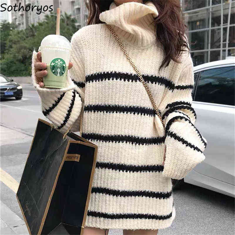 Pullovers Women Turtleneck Striped Sweater Loose Leisure Ladies Chic Harajuku Outwear Oversize Student Korean-style Slim Jumpers Y1110, White
Pullovers Women Turtleneck Striped Sweater Loose Leisure Ladies Chic Harajuku Outwear Oversize Student Korean-style Slim Jumpers Y1110, White
