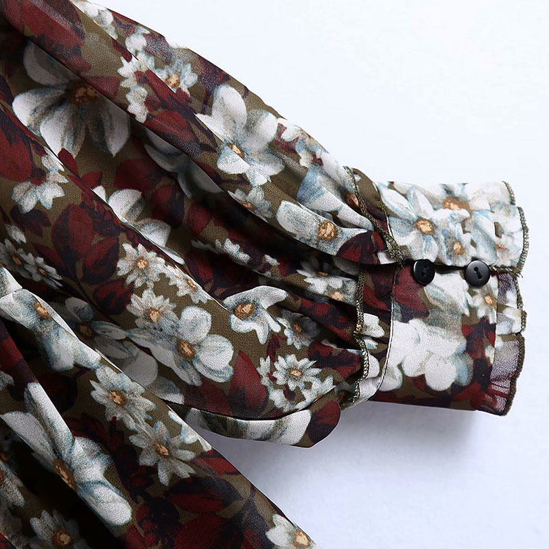 Autumn Women Chiffon printing Laminated Long sleeve Female Casual mini dress 210520