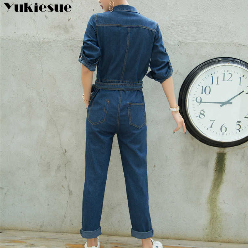 summer autumn sexy denim jumpsuit long women romper bodycon jeans overalls Casual fashion short sleeve party club wear 210608
