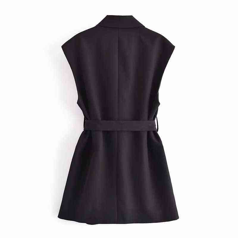 Elegant Women Sleeveless Blazer with Belt Fashion Office Lady Coat Chic Woman Jacket Vest Suit veste femme 211122