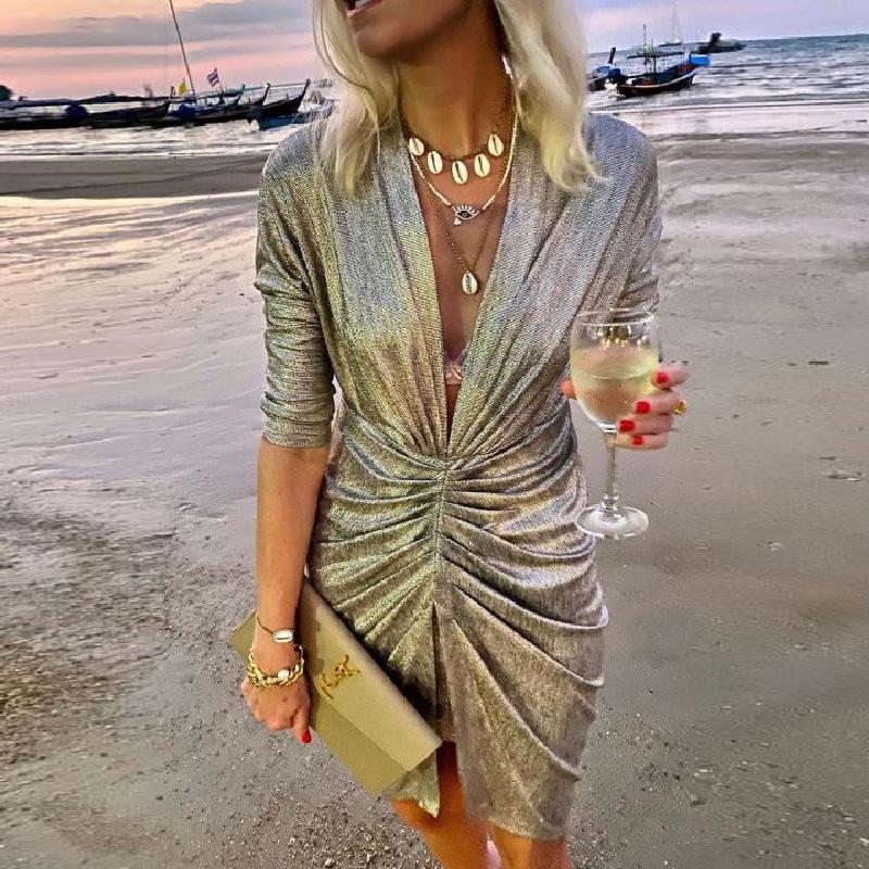 Casual Dresses Office Lady Bodycon Women Elegant Slit Mini Party Club Wear Dress 2022 Solid Color Deep V Neck Draped Silk Sexy, 01 gold
Casual Dresses Office Lady Bodycon Women Elegant Slit Mini Party Club Wear Dress 2022 Solid Color Deep V Neck Draped Silk Sexy, 01 gold