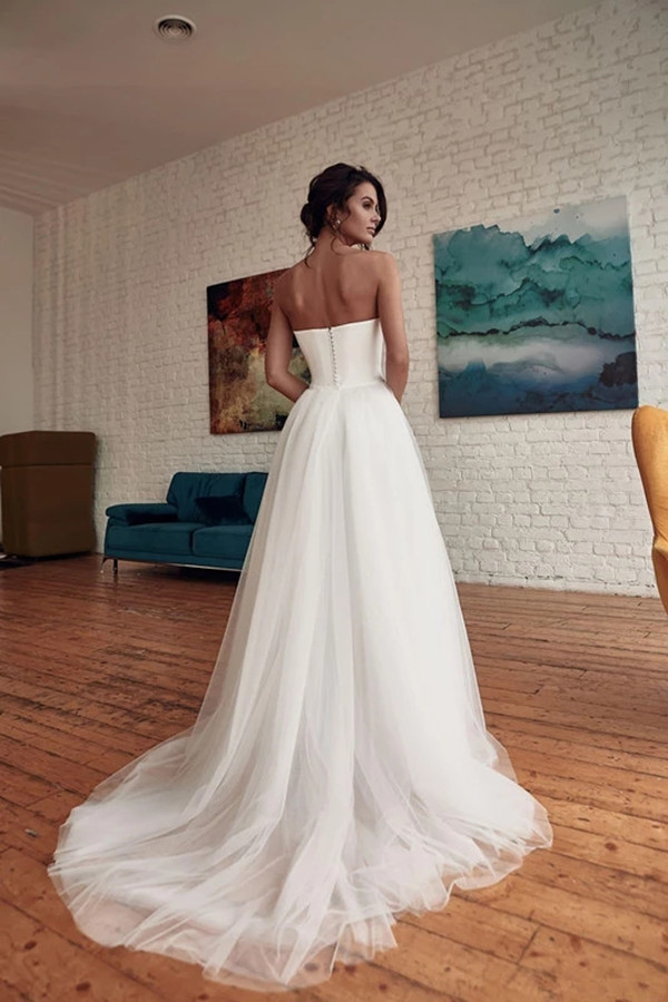 Strapless beach Wedding dress Jumpsuit Detachable Train 2021 Summer Holiday country Bohemian Bride Dresses with Pant Suit