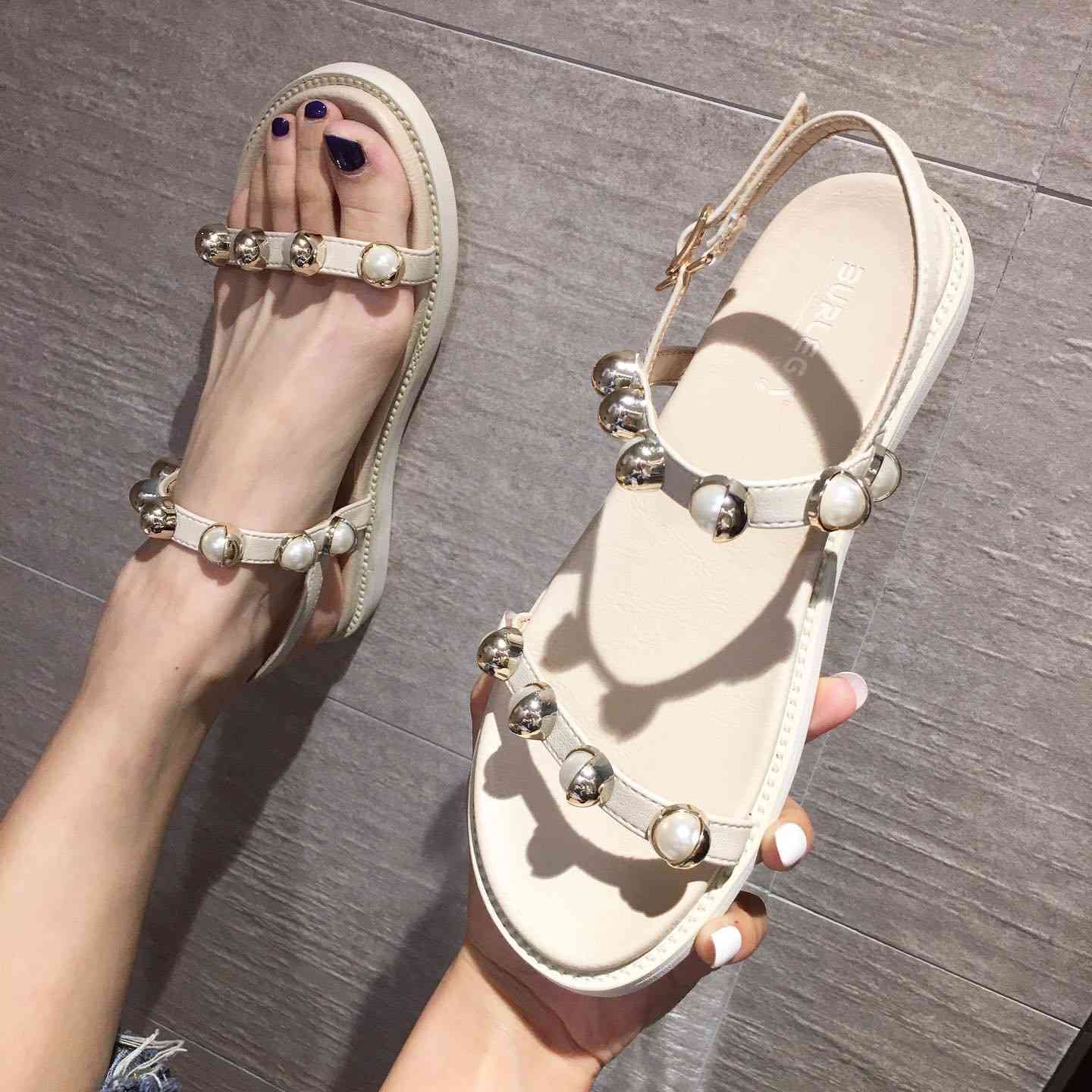8500-8 Roman open toe Slippers flat shoes sandals women's summer Pearl metal button heels CJYR, 1# shoe box
8500-8 Roman open toe Slippers flat shoes sandals women's summer Pearl metal button heels CJYR, 1# shoe box