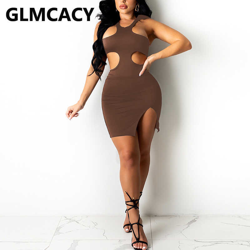 Sexy Cut Out Bodycon Mini Dress Solid Summer Party Club Dress 210702