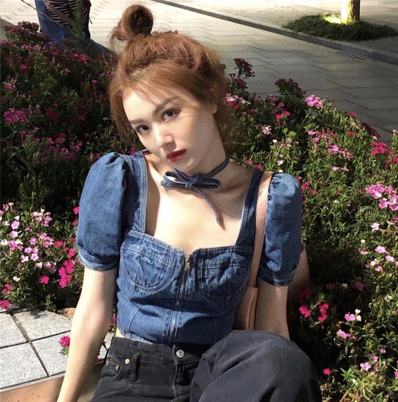 Women' Blouses & Shirts Summer Korean Clothing Hipster Corp Top Vintage Fashion Brand Jeans Ladies Tops Blusas Mujer De Moda, Blue
Women' Blouses & Shirts Summer Korean Clothing Hipster Corp Top Vintage Fashion Brand Jeans Ladies Tops Blusas Mujer De Moda, Blue