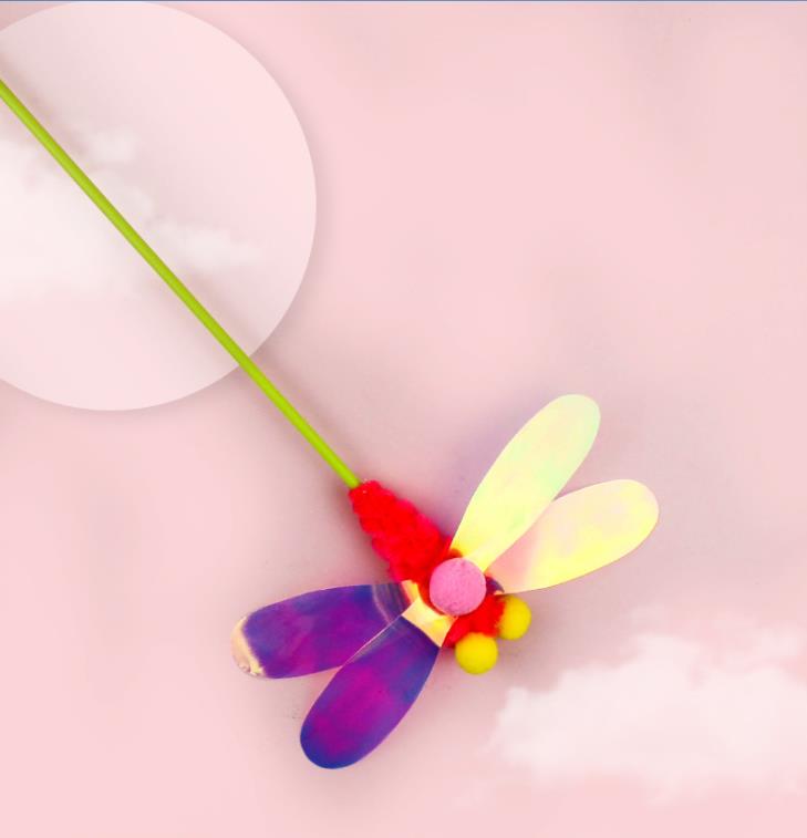 Cat Feather Teaser Wand Fun Pet Kitten Kitty Playing Toy Interactive Fishing Pole Stick Catcher Exerciser with Dragoy Butterfly