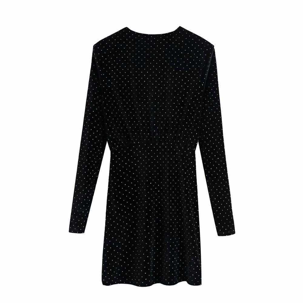 Women Dress Velvet Beading V-neck Short Dress Vintage Retro Elegant Chic Mini Woman Dresses 210709