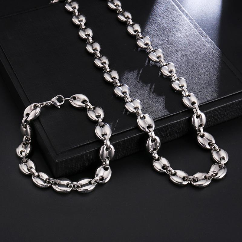 Chains Vintage Stainless Steel Coffee Bean Necklace For Men And Women 11mm60cm Pig Nose Titanium Jewelry Gift