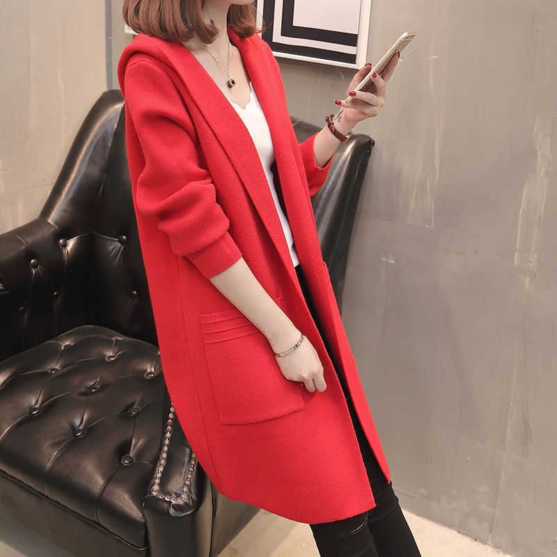 Plus Size Women's Hooded Cardigan Coat Autumn Winter Korean Loose Thicken Warm Lady Mid-Length Knitted Tops 5XL Pull Femme 210917