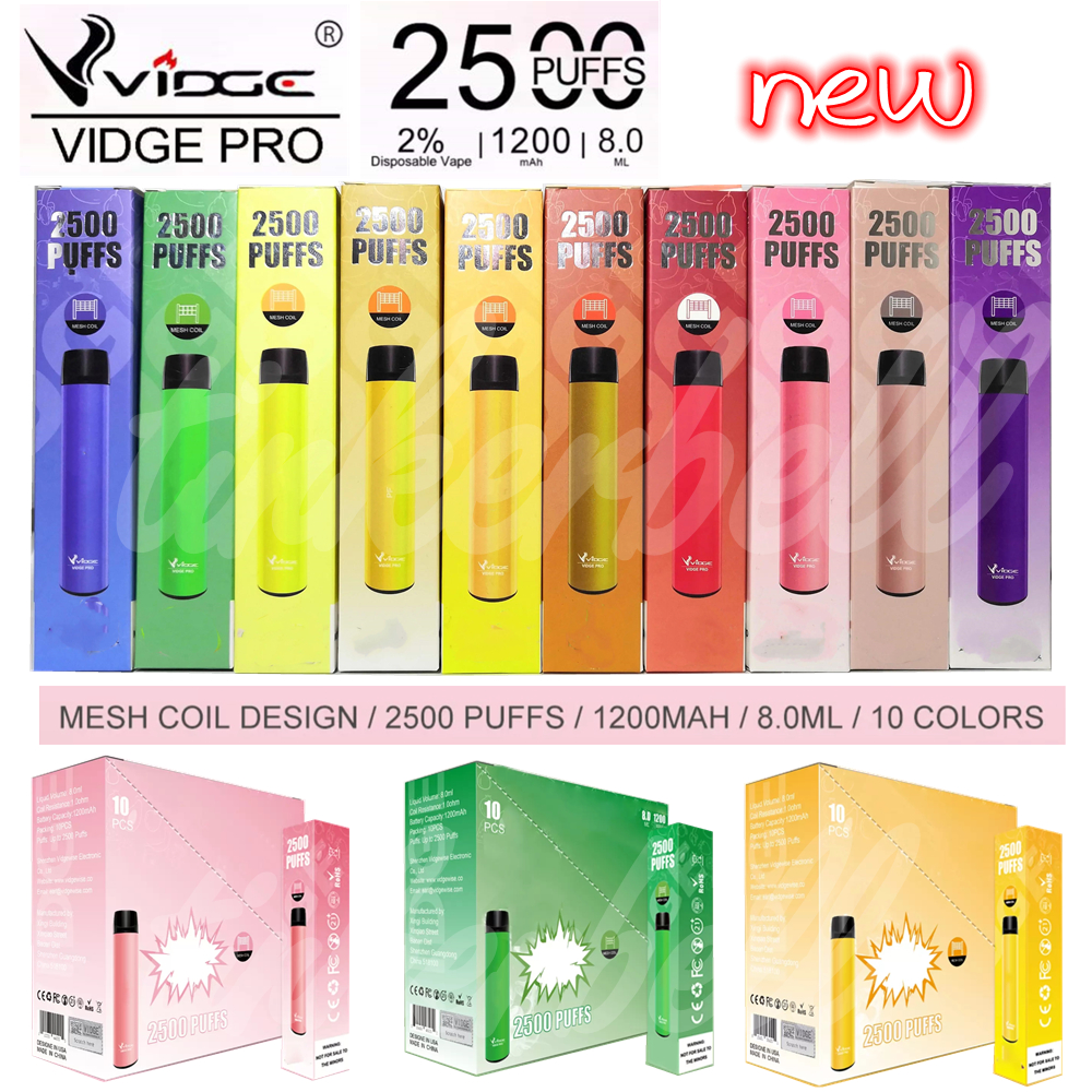 VIDGE Pro 2% Nic Disposable Vape Pen E Cigarettes 2500Puffs Starter Kit 1200 mAh Battery 8.0ml Cartridge 10Colors High Quality Wholesale Price
VIDGE Pro 2% Nic Disposable Vape Pen E Cigarettes 2500Puffs Starter Kit 1200 mAh Battery 8.0ml Cartridge 10Colors High Quality Wholesale Price