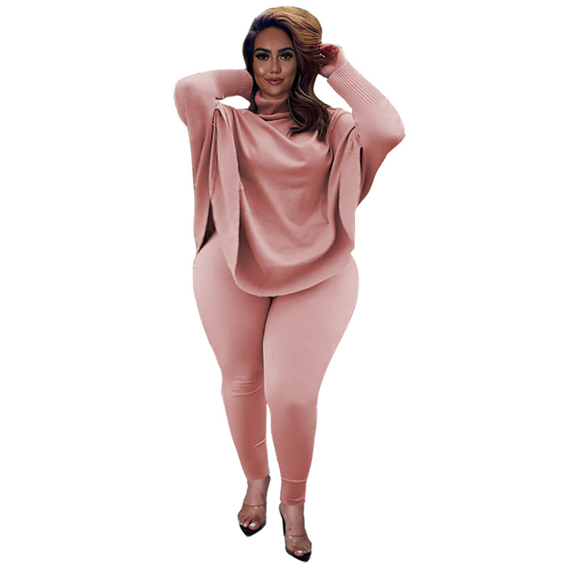 3XL 4XL 5XL Plus Size Knitted Outfits Women Tracksuits Two Piece Set Fall Winter Sweatsuits Puff Sleeve Sweatshirt top Pants Matching Set sportswear