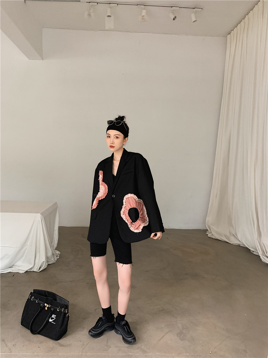 Nomikuma Black Flowers Elegant Blazer Coat Spring New Long Sleeve Notched Collar Suit Jacket Causal Women Blazers 6E062 210427