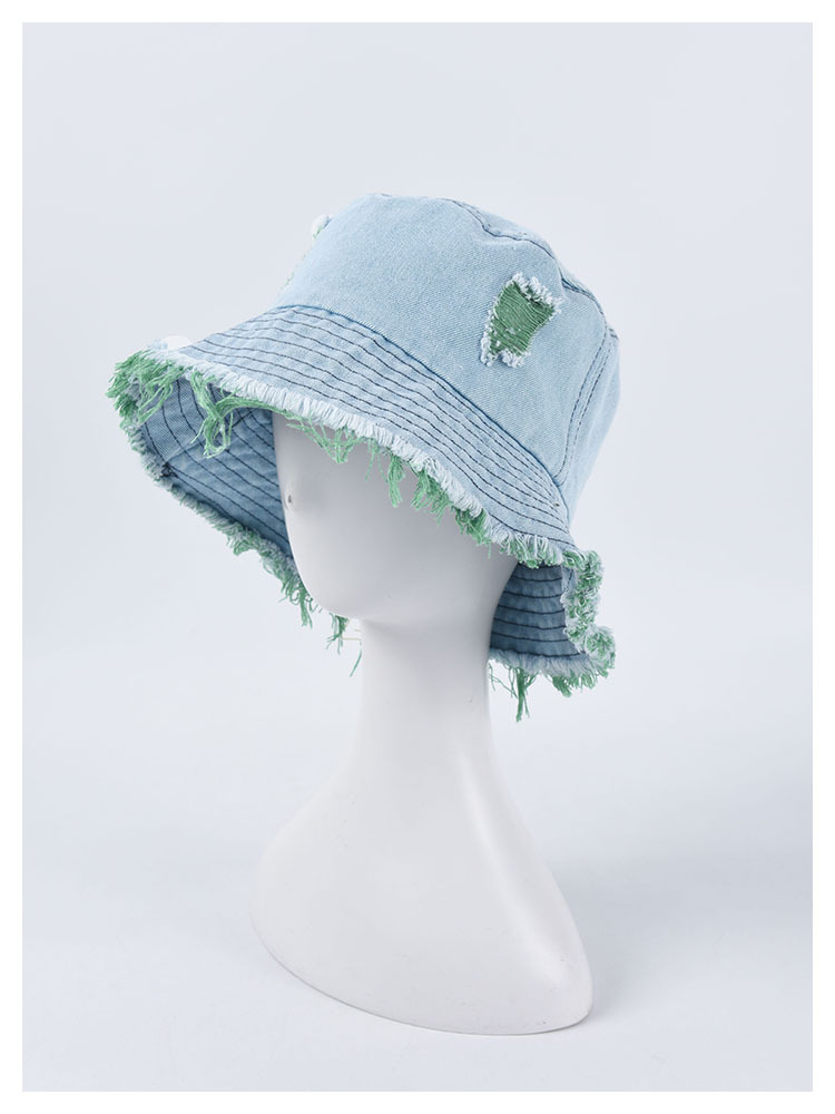 Women's Denim Hats with Hole Cowboy Fisherman Caps Korean Casual Rough Edge Basin Hat Tide Couple Sun