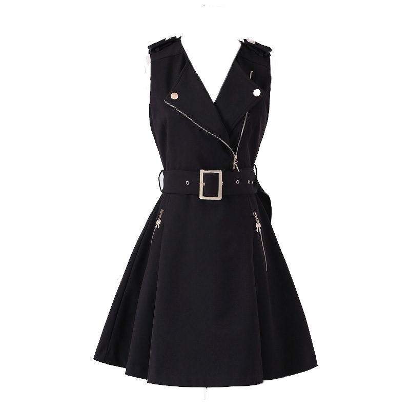 Women Dress Spring And Autumn New Black Zipper Slim British Temperament Lady Student Clothing 201025
