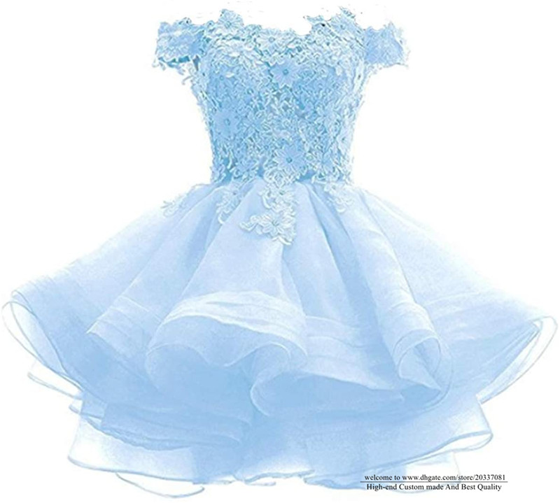 Sweet Sexy Bateau Crystal Mini Homecoming Dress 2021 Appliques Buttons Organza Plus Size Graduation Cocktail Prom Party Gown H05