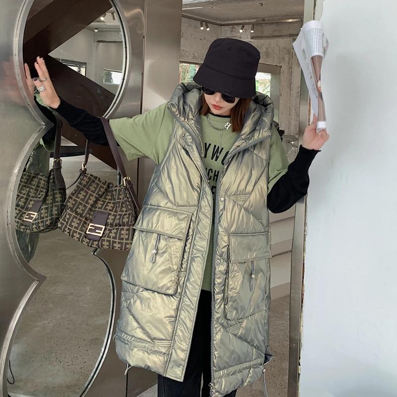 Women's Vests Streetwear Long Sleeveless Jacket Quilted Glossy Ladies Winter Hooded Big Pockets Zipper Waistcoat For Female, Black;white
Women's Vests Streetwear Long Sleeveless Jacket Quilted Glossy Ladies Winter Hooded Big Pockets Zipper Waistcoat For Female, Black;white