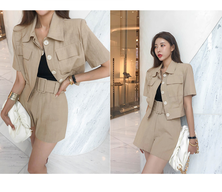 Fashion Women Shorts Suits Elegant Short Sleeve Turn down collar jacket coat+High waist 2 Pieces OL Sets Female 210519