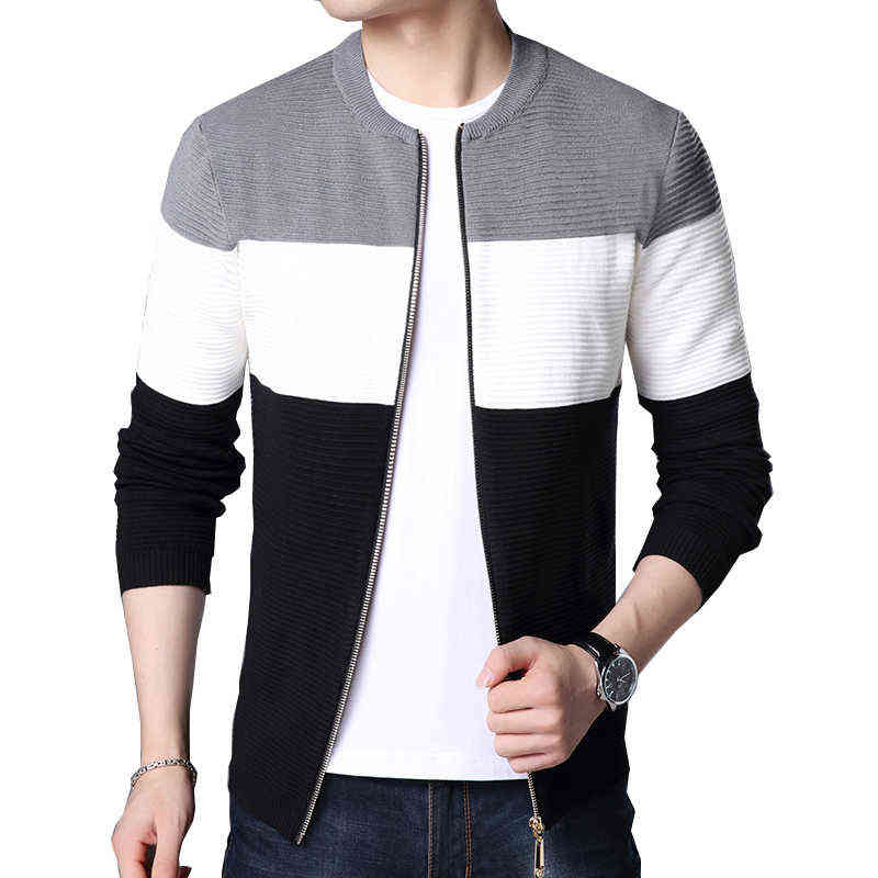 Striped Knit Autumn Casual Cardigan Sweater For Men, Warm Pockets Outwear Coat