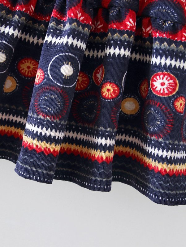 Toddler Girls Ruffle Neck Allover Print Corduroy Dress SHE